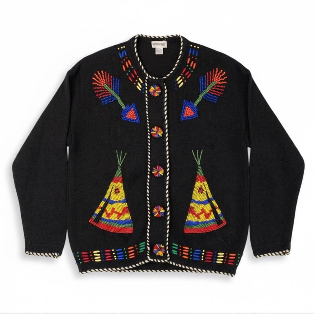 Vintage VICTORIA JONES Southwest Beaded Cardigan